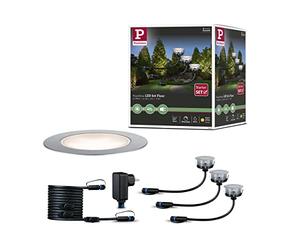 Paulmann 936.92 Outdoor Plug & Shine Floor Eco, juego básico de 3 uds., 3000 K 3x1 W, plateado, 93692 Luminaria empotrable en el suelo LED, luminaria exterior