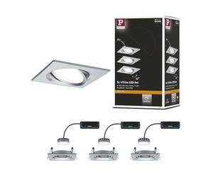 Paulmann 93680 Luminaria empotrable LED Nova Plus, cuadrada, orientable, incl. 3x6,8 W, regulable, foco empotrable, aluminio, foco, aluminio, lámpara empotrable 2700 K
