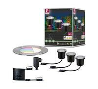 Paulmann 94275 Luminaria exterior Plug & Shine LED, luminaria empotrable en el suelo ZigBee, juego básico RGBW incl. 3x3,6 W, regulable, IP65 plateado, iluminación para jardín, blanco cálido 3000 K
