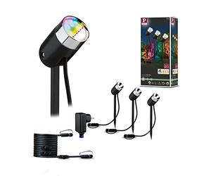 Paulmann 94284 Luminaria exterior Plug & Shine LED, foco ZigBee Pike, juego básico RGBW incl. 3x4,5 W, regulable, IP44, antracita, iluminación para jardín, plástico, blanco cálido 3000 K, 3 unidades