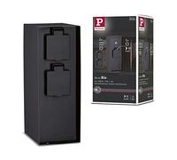 Paulmann 94315 Columna de enchufes exterior RIO, 3 enchufes, máx. 3,650 W, interruptor crepuscular, luz exterior, antracita, jardín, inox., control