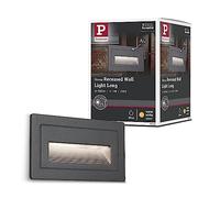 Paulmann 94383 Luminaria exterior LED, aplique empotrable Long IP65, blanco cálido, 103x58mm, cuadrado, incl. 1x4 W, iluminación exterior, negro, lámpara exterior, aluminio, lámpara de jardín 3000 K