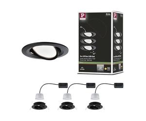 Paulmann 94472 Luminaria empotrable LED Nova Coin set de 3 red./orientable 3x6,5 W blanco cálido, 3 Step Dim, foco empotrable, negro mate, alu. 2700 K