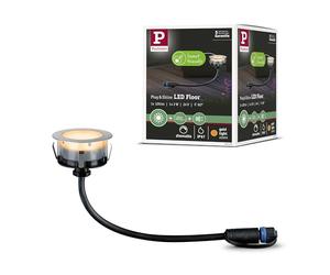 Paulmann 94721 Luminaria ext. LED Plug & Shine, lum.empotrable en el suelo Floor, resp. insectos IP67 2200K 2W plateada, redonda, regulable, INOX