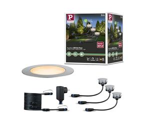 Paulmann 94722 Luminaria ext. LED Plug & Shine, lum.empotrable en el suelo Floor, set 3, resp. insectos IP67 2200K 3x2W plateada, red., regul., INOX