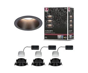 Paulmann EBL Set Cole Coin 3x6 W, 2700 K, negro/negro mate | Regulable con interruptor, IP44, módulos LED intercambiables, luz blanca cálida