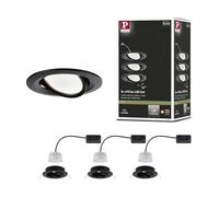 Paulmann Lámpara empotrable LED Nova 3x6 W 2700 K, negro mate | Juego de 3 luminarias orientables, regulables con interruptor, IP23, para conexión directa a 230 V