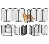 Paulmele Puertas de metal completamente independientes para perros con puerta, vallas plegables para mascotas en interiores y exteriores para cachorros, puerta de alambre de metal extra ancha para
