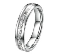 PAURO Acero Inoxidable 4mm Único Meteorito Textura Anillos para Mujer Hombre Vintage Cool Anillos Ajuste Comodo Compromiso Boda Promesa Banda Plata Talla 22