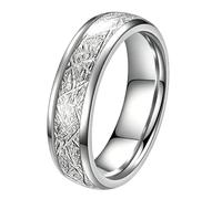 PAURO Acero Inoxidable 6mm Único Meteorito Textura Anillos para Mujer Hombre Vintage Cool Anillos Ajuste Comodo Compromiso Boda Promesa Banda Plata Talla 25