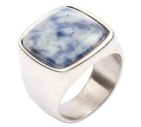 PAURO Acero Inoxidable Cuadrado Piedra Acabado Cepillado Anillos para Hombre Statement Ajuste Cómodo Joyería Plata Ahumado Azul Talla 12