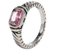 PAURO Acero Inoxidable Mujer Piedra Anillos Vintage Gótico Statement Apilable Banda Nupcial Ajuste Cómodo Joyería Plata Rosa Talla 14