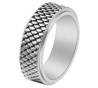 PAURO Acero Inoxidable Vintage Escama De Pescado Texturizado Spinner Anillos para Hombre Clásico Giratorio Promesa De Boda Banda para Ansiedad Joyería Regalo Plata Talla 22