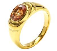PAURO Acero Inoxidable Vintage Piedra Preciosa Anillos para Mujer Retro Oval Cut Cubic Zirconia CZ Cocktail Party Banda Joyería Regalo Oro Champagne Talla 19