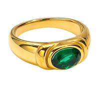PAURO Acero Inoxidable Vintage Piedra Preciosa Anillos para Mujer Retro Oval Cut Cubic Zirconia CZ Cocktail Party Banda Joyería Regalo Oro Verde Talla 22