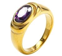 PAURO Acero Inoxidable Vintage Piedra Preciosa Anillos para Mujer Retro Oval Cut Cubic Zirconia CZ Cocktail Party Banda Joyería Regalo Oro Morado Talla 19