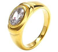 PAURO Acero Inoxidable Vintage Piedra Preciosa Anillos para Mujer Retro Oval Cut Cubic Zirconia CZ Cocktail Party Banda Joyería Regalo Oro Blanco Talla 17