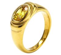 PAURO Acero Inoxidable Vintage Piedra Preciosa Anillos para Mujer Retro Oval Cut Cubic Zirconia CZ Cocktail Party Banda Joyería Regalo Oro Amarillo Talla 22