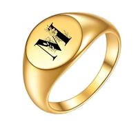 PAURO Anillo de Acero Inoxidable Anillo Creativo Flor Oval Alfabeto Inicial de la A a la Z para Hombres Mujeres Oro M Tamaño 22