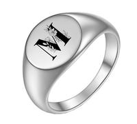 PAURO Anillo de Acero Inoxidable Anillo Personalizado Flor Ovalada Alfabeto Inicial de la A a la Z para Hombres Mujeres Plata M Tamaño 27