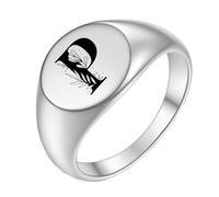 PAURO Anillo de Acero Inoxidable Anillo Personalizado Flor Ovalada Alfabeto Inicial de la A a la Z para Hombres Mujeres Plata P Tamaño 27