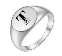 PAURO Anillo de Acero Inoxidable Anillo Personalizado Flor Ovalada Alfabeto Inicial de la A a la Z para Hombres Mujeres Plata T Tamaño 19