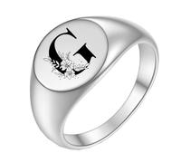 PAURO Anillo de Acero Inoxidable Anillo Personalizado Flor Ovalada Alfabeto Inicial de la A a la Z para Hombres Mujeres Plata G Tamaño 19