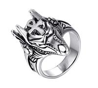 PAURO Anillo para Homre Acero Inoxidable Antiguo Dios Egipcio Anubis Amuleto Lobo Cabeza con Plata Ankh Cruz Tamaño 22