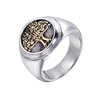 PAURO Hombre 316l Acero Inoxidable Anillo Retro de Sello Redondo del Árbol de La Vida Plata Oro Tamaño 19