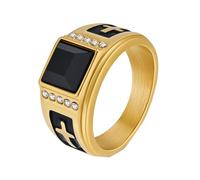 PAURO Hombre Acero Inoxidable Anillo Personalizado de la Suerte de la Oración de la Cruz de la Vendimia Anillo de Piedras Preciosas Oro Tamaño 27