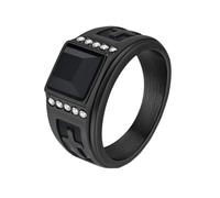 PAURO Hombre Acero Inoxidable Anillo Personalizado de la Suerte de la Oración de la Cruz de la Vendimia Anillo de Piedras Preciosas Negro Tamaño 25