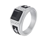 PAURO Hombre Acero Inoxidable Anillo Personalizado de la Suerte de la Oración de la Cruz de la Vendimia Anillo de Piedras Preciosas Plateado Tamaño 19