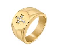 PAURO Hombre Acero Inoxidable Incrustación de Circonita Cúbica Personalizada Cruz Vendimia Oración Anillo de la Suerte Oro Tamaño 14