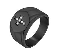 PAURO Hombre Acero Inoxidable Incrustación de Circonita Cúbica Personalizada Cruz Vendimia Oración Anillo de la Suerte Negro Tamaño 27