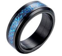 PAURO Hombre Acero Inoxidable Negro Celtic Dragon Azul Fibra De Carbono Inlay Giratorio Anillo 8mm Band Tamaño 17