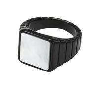 PAURO Hombre Acero Inoxidable Personalizado Vintage Tendencia Luz Lujo Concha Blanca Anillo Negro Talla 14