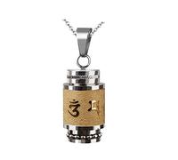 PAURO Hombre Acero Inoxidable Punk Budista Om Mani Padme Hum Rezando La Rueda Mantra Botella Collar Colgante Oro Grande