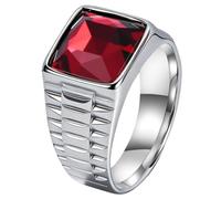 PAURO Hombre Acero Inoxidable Statement Piedra Anillos Ajuste Comodo Audaz Sello Estilo Promesa Banda Ajuste Comodo Facetado Cuadrado Piedra Joyería Plata Rojo Talla 14