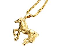 PAURO Hombre Acero Inoxidable Zodiaco Chino Caballo Collar Colgante Horóscopo Signo Animal Amuleto Oro con Cadena