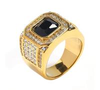 PAURO Hombre Mujer Acero Inoxidable Hip Hop de Moda Punk Circonita Cúbica Anillo Promesa Negro Oro Tamaño 22