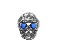 PAURO Hombres Acero Inoxidable Hip Hop Retro Punk Tendencia Gafas de Sol Azules Sombrero de Punto Abuelo Barbudo Anillo Plata Talla 25