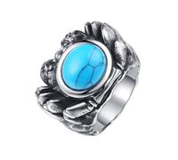 PAURO Hombres Acero Inoxidable Turquesa sintética Personalizada grabada cangrejos Animal Signet Anillos Punk Joyería Tamaño 14