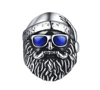 PAURO Hombres Acero Inoxidable Vintage Punk Hip Hop Lindo Gafas de Sol Azules Sombrero Abuelo Barbudo Anillo Plata Talla 17