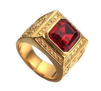 PAURO Hombres del Acero Inoxidable Vintage Golden Square Anillo Estilo Chino Domineering Dragon con Piedra Grande Rojo/Verde/Azul