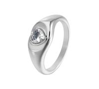 PAURO Hombres Mujeres Acero Inoxidable Minimalista Cubic Zirconia Corazón Anillo Plata Talla 22