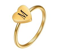 PAURO Hombres Mujeres Acero Inoxidable Simple Corazón Inicial Alfabeto A a Z Anillo Oro M Size 10