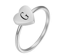 PAURO Hombres Mujeres Acero Inoxidable Simple Corazón Inicial Alfabeto A a Z Anillo Plata G Talla 14