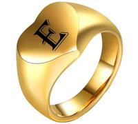 PAURO Hombres y Mujeres Acero Inoxidable 12MM Simple Grabado 26 Inglesas Letras Corazón Liso Anillo Oro E Talla 19
