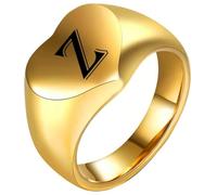 PAURO Hombres y Mujeres Acero Inoxidable 12MM Simple Grabado 26 Inglesas Letras Corazón Liso Anillo Oro Z Talla 14