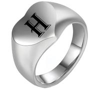 PAURO Hombres y Mujeres Acero Inoxidable 12MM Simple Grabado 26 Inglesas Letras Corazón Liso Anillos Plata H Talla 22